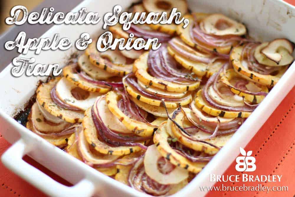 Replace your sugary sweet potato casserole with a new squash side dish that's an easy, delicious addition for your Thanksgiving! This amazing delicata squash tian with apples and onions is sure to become a holiday favorite!