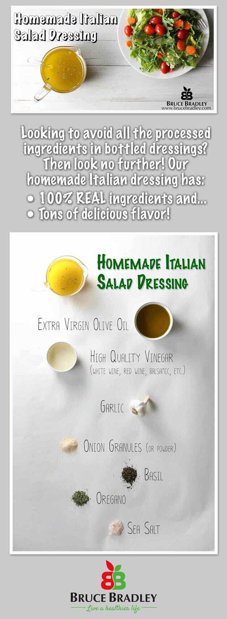What&Rsquo;S In Your Bottled Salad Dressing? Unfortunately It&Rsquo;S Not A Pretty Picture For Most Store-Bought Options. The Good News Is Making Your Own Homemade Salad Dressing Really Doesn&Rsquo;T Take Much Time Or Skill, And Bruce Bradley'S Absolutely Best Italian Oil And Vinegar Salad Dressing Recipe Will Wow Your Entire Family Or Guests!