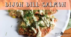 A delicious restaurant-inspired salmon recipe with mustard, dill, lemon juice and garnished with aioli!