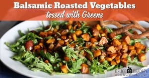 A delicious, healthy dish filled with balsamic roasted butternut squash, sweet potatoes, and greens. Perfect for a weeknight meal or as a holiday side dish!