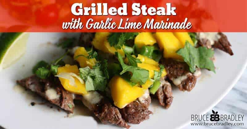 This Cuban-inspired grilled steak recipe with Garlic Lime Marinade is the perfect most flavorful way to cook up steaks in less than 6 minutes!