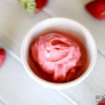 A delicious, clean eating recipe for Easy Homemade Strawberry Frozen Yogurt that's ready in less than five minutes and made with 3-4 ingredients!
