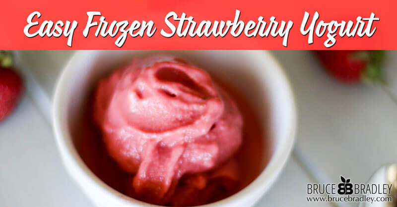 A delicious, clean eating recipe for Easy Homemade Strawberry Frozen Yogurt that's ready in less than five minutes and made with 3-4 ingredients!